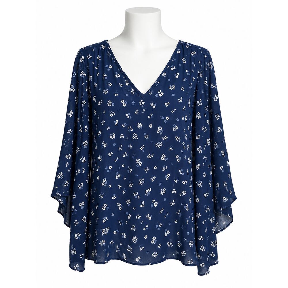 Lane Bryant Tiered Flutter Sleeve Blouse – Blue Floral – Size 26/28
